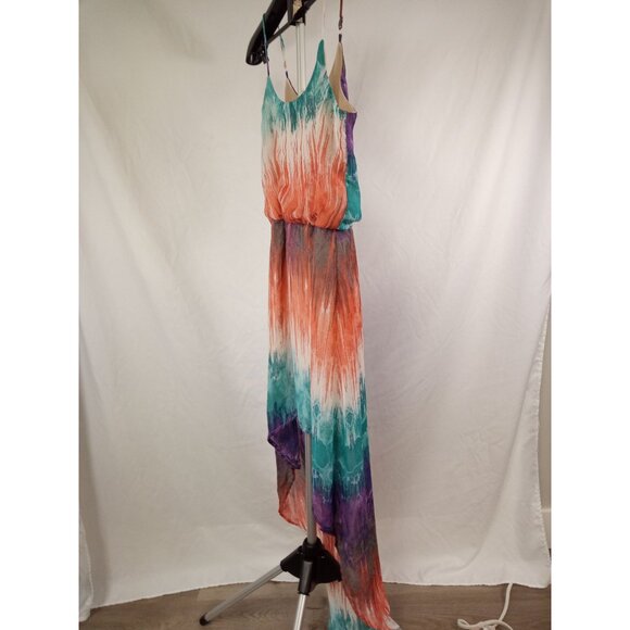 wet seal Junior's Orange Purple Blue High Low Dress Size Small - Picture 2 of 6